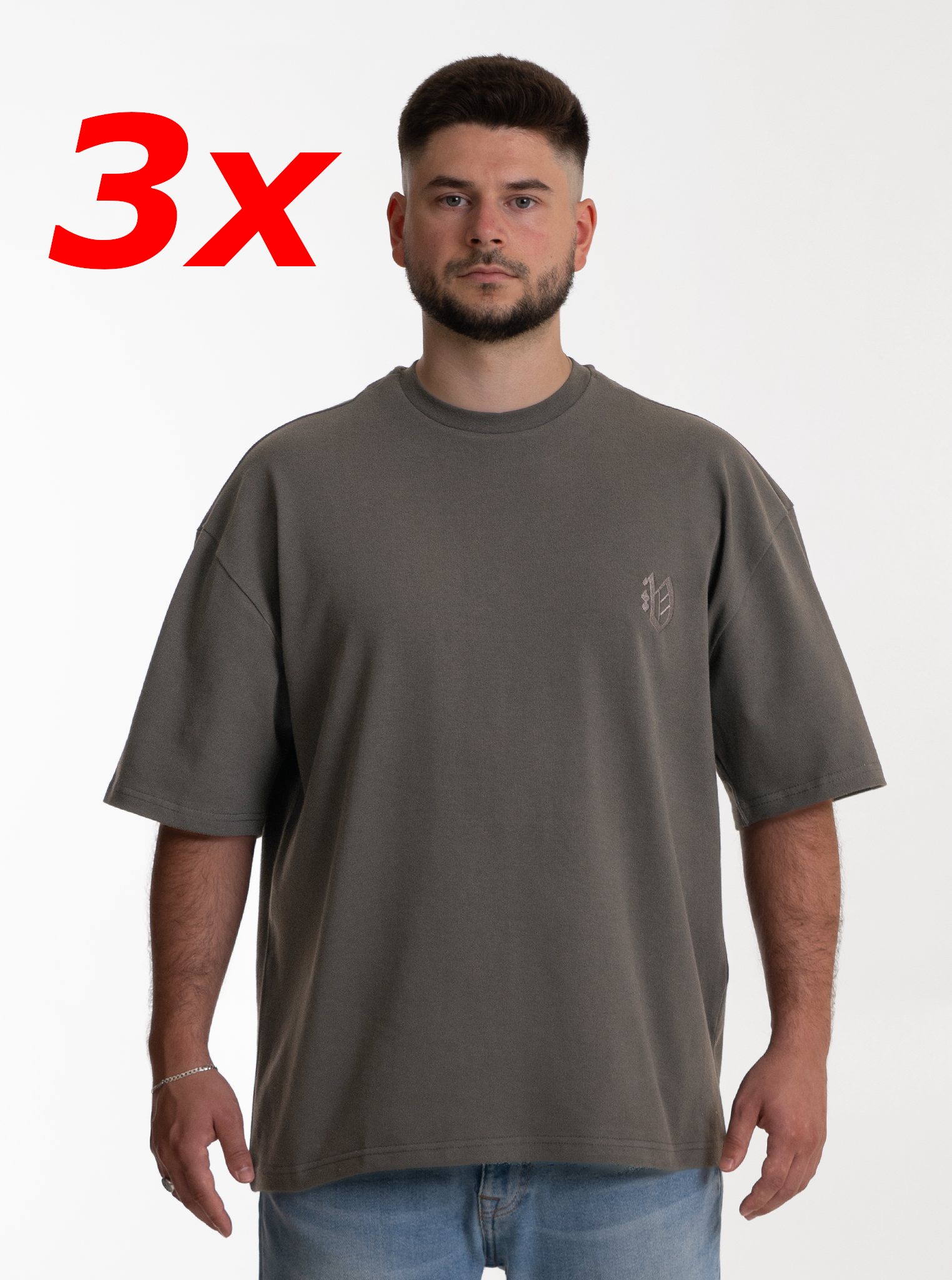 3-er Set Oversize T-Shirts “Mittelgrau“ 270GSM
