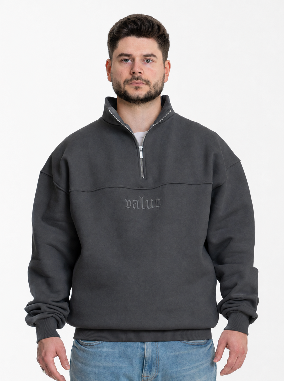 Heavy Halfzip “Steingrau" 320GSM