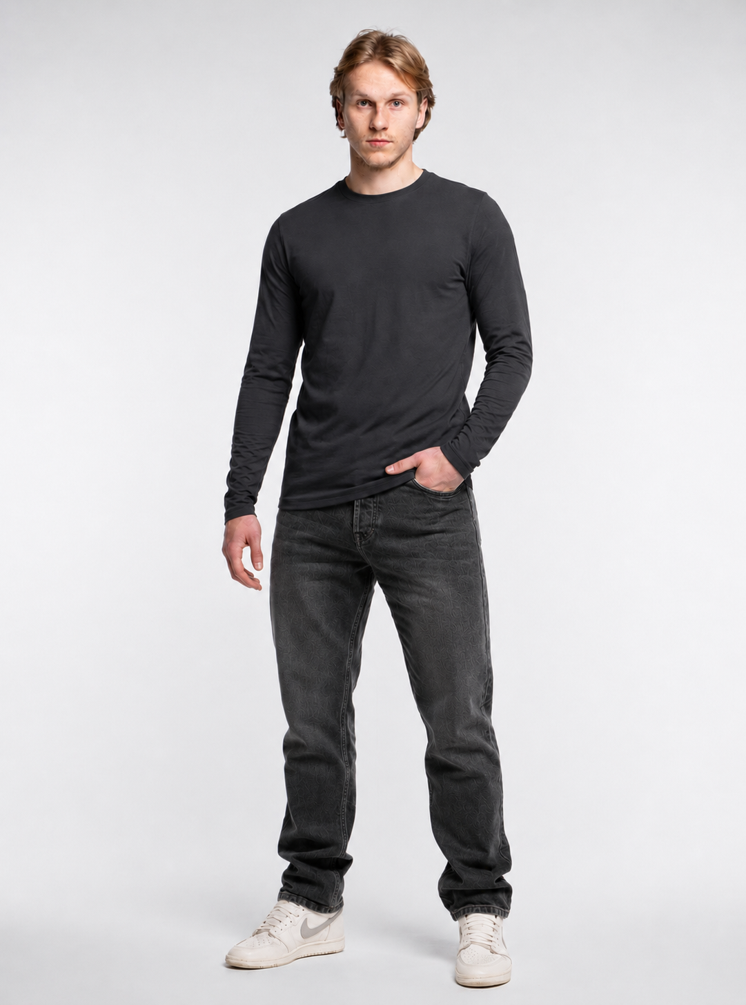 2-er Set Premium Longsleeves Piqué "Anthrazit"