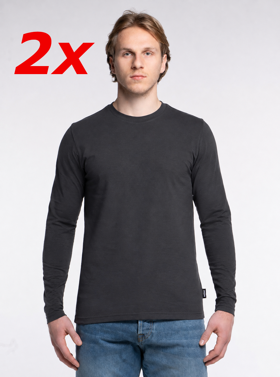 2-er Set Premium Longsleeves Piqué "Anthrazit"