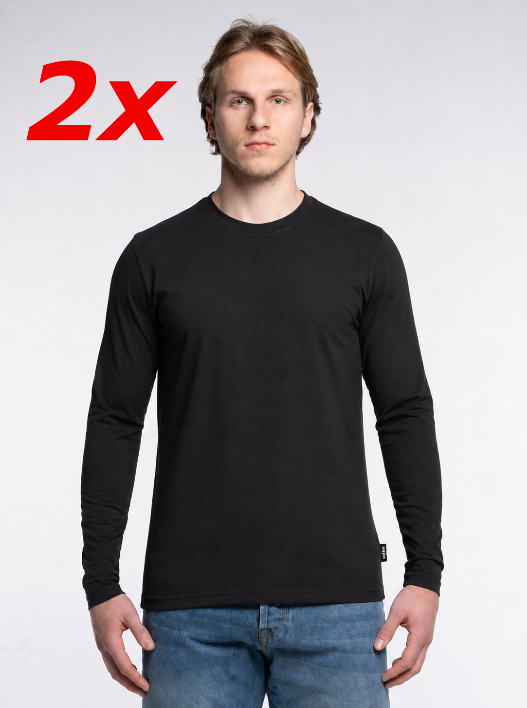 2-er Set Premium Longsleeves Piqué "Schwarz"