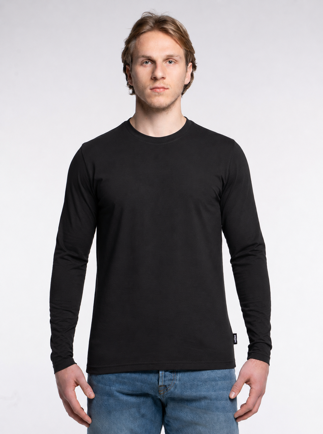 2-er Set Premium Longsleeves Piqué "Schwarz"