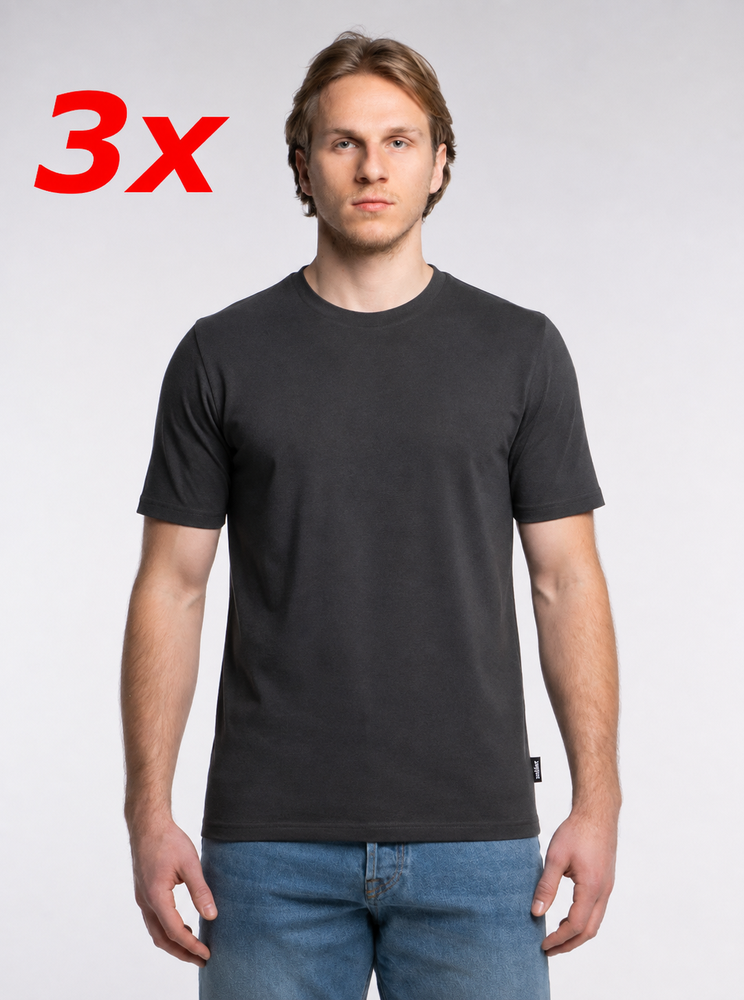 3-er Set Premium T-Shirts “Anthrazit“ Piqué Baumwolle