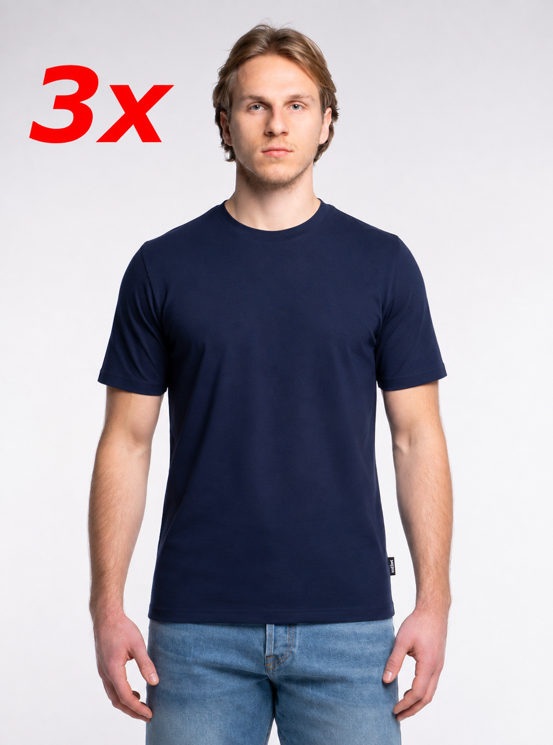 3-er Set Premium T-Shirts “Navy“ Piqué Baumwolle