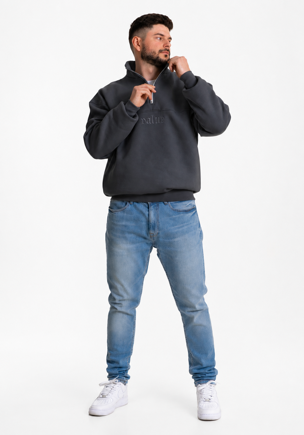 Heavy Halfzip “Steingrau" 320GSM