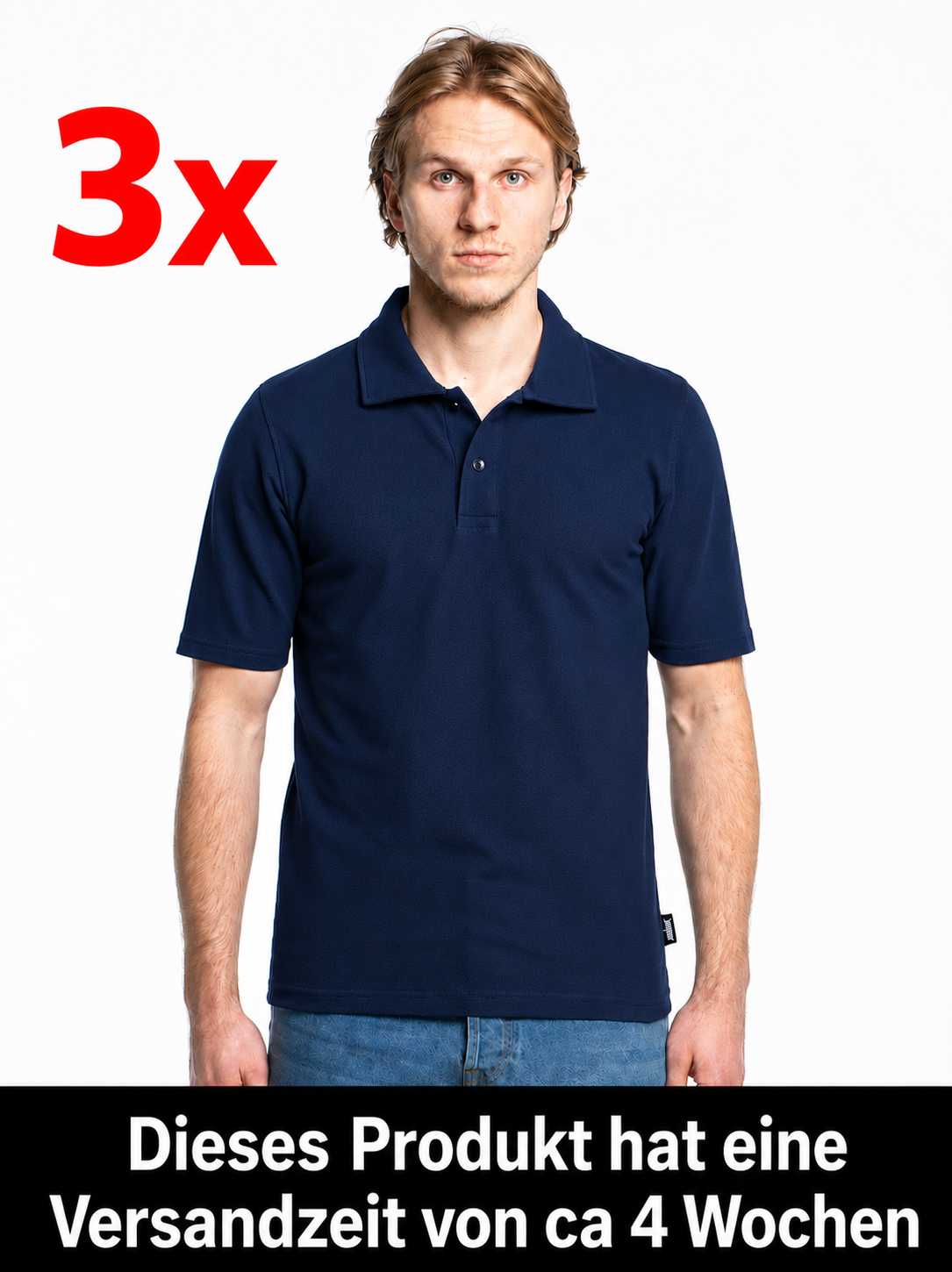 3-er Set Premium Poloshirts “Marineblau“ Piqué Baumwolle