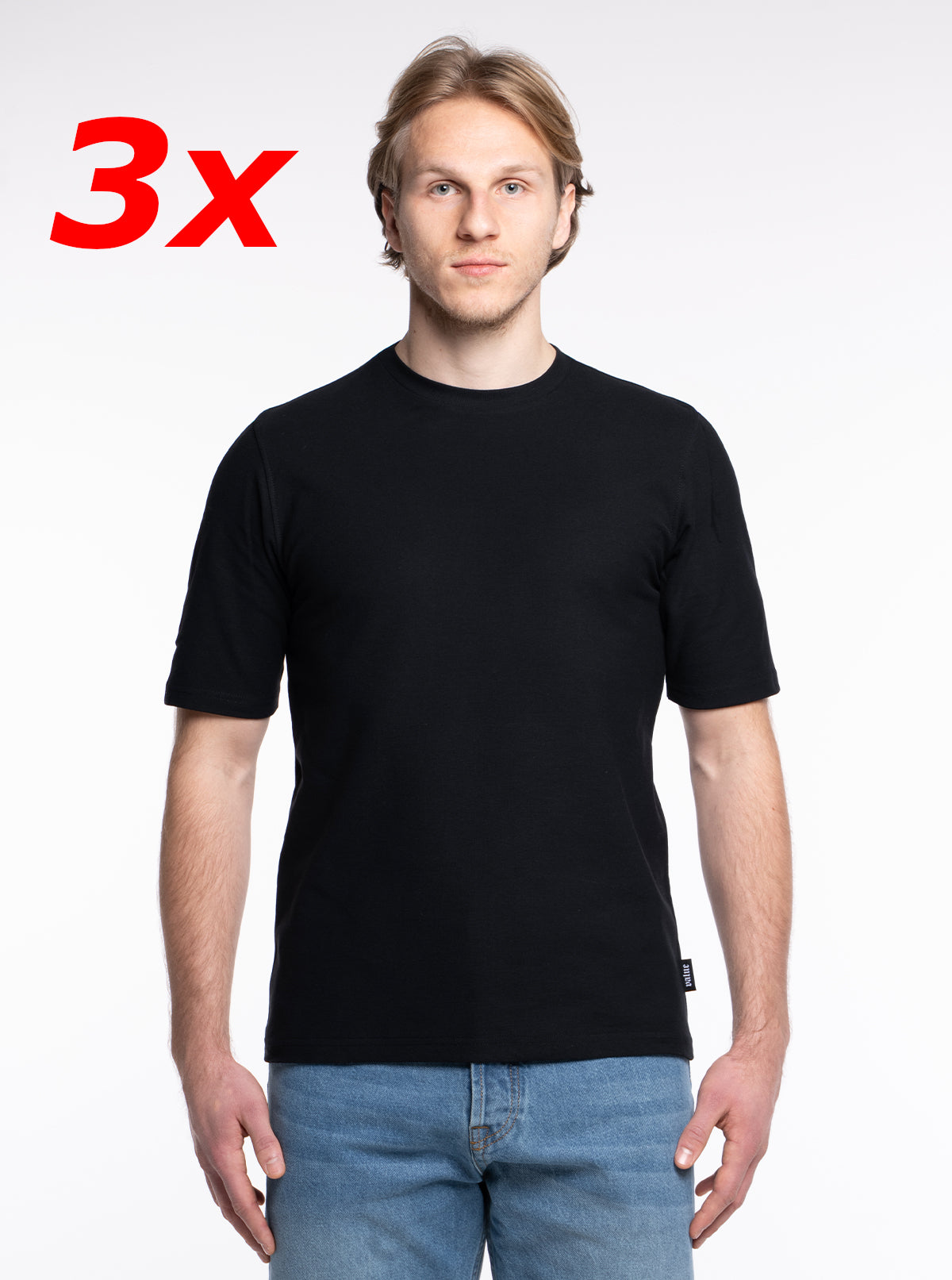 3-er Set Premium T-Shirts “Schwarz“ Piqué Baumwolle